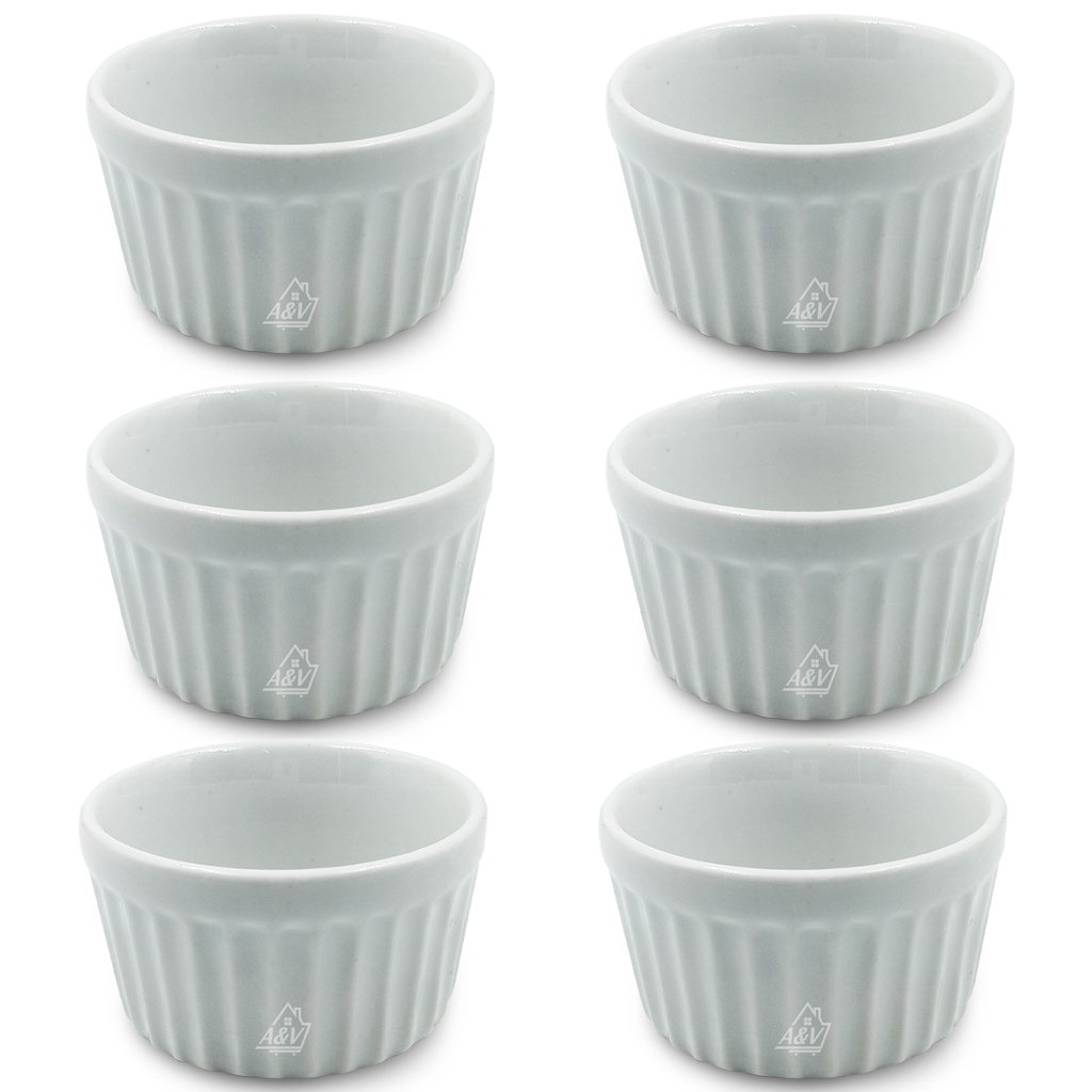 Kit Ramekin Porcelana Branca Canelado Ramequim Molheira Molhos Porta