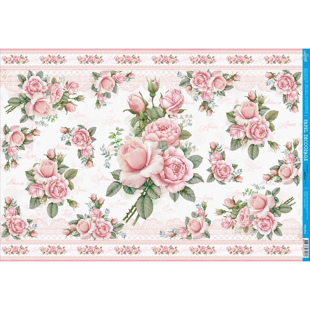 Papel Decoupage Grande 49x34cm Rosas Fundo Claro Pd 974 Litoarte