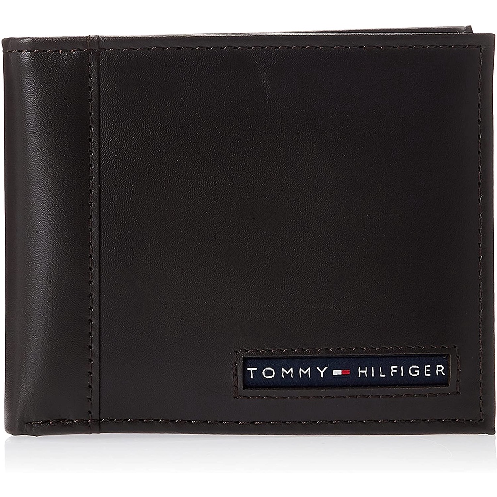 Tommy Hilfiger Carteira Masculina De Couro Legitimo Marron Escuro