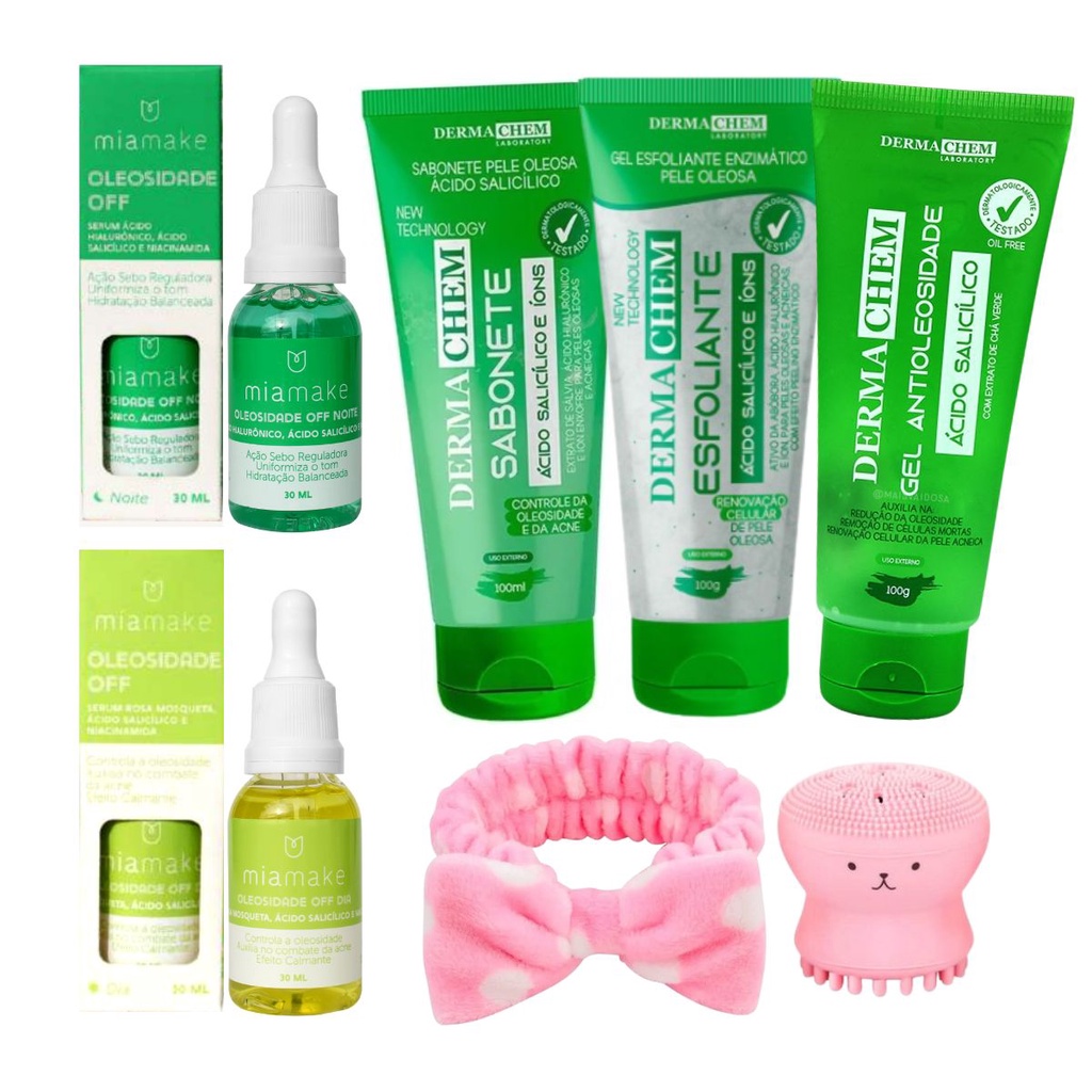 Kit Skin Care Limpeza Pele Oleosa Completo c 2 Séruns Faixa e