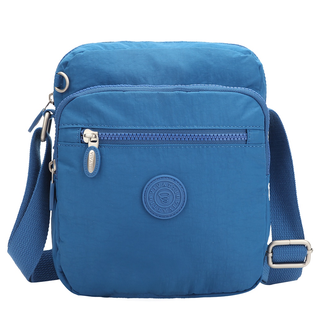 Bolsa Feminina Transversal Azul Nylon Amassadinho Tactel Estonado