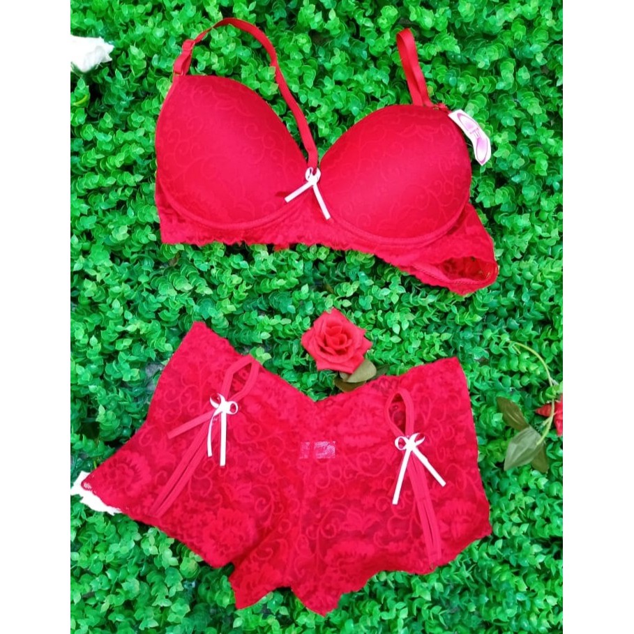 Conjunto Lingerie Vermelho De Renda Shopee Brasil