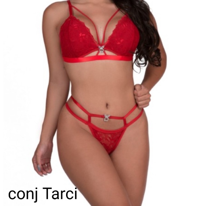 Lingerie Conjunto Sexy em Renda Símbolo da Playboy na Calcinha e