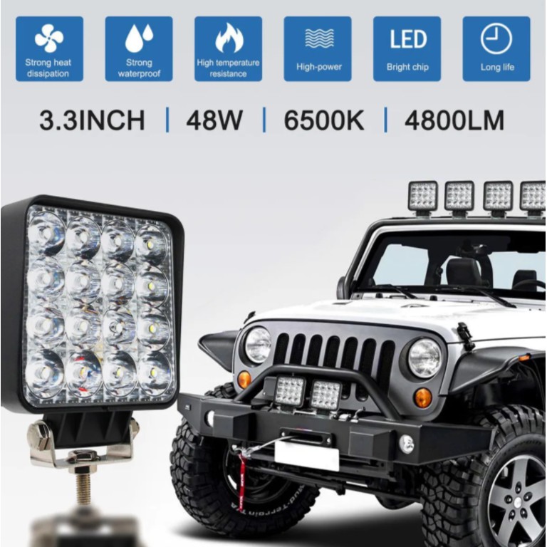 Farol De Milha 16 Leds 48w 12v 24v Quadrado Off Road 6000k Shopee Brasil