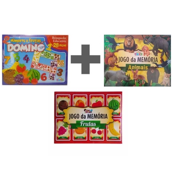 Kit 3 jogos Jogo Dominó Frutas e Números Educacional Jogo da