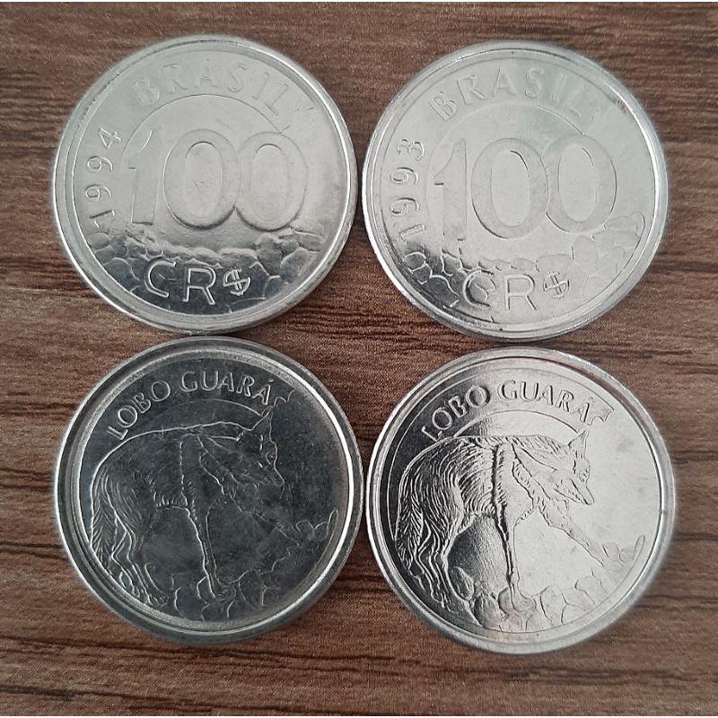 moeda 100 cruzeiros reais lobo guará 1993 e 1994 Shopee Brasil