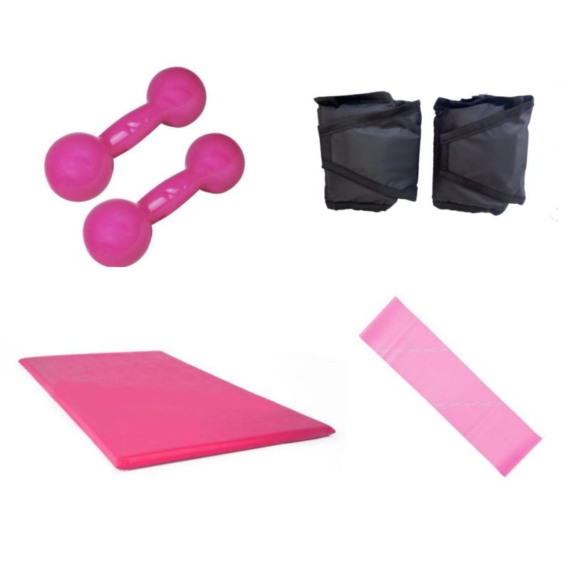 Kit Aeróbico Treino Completo Halter 2 Kg Rosa Par Caneleira 2 Kg