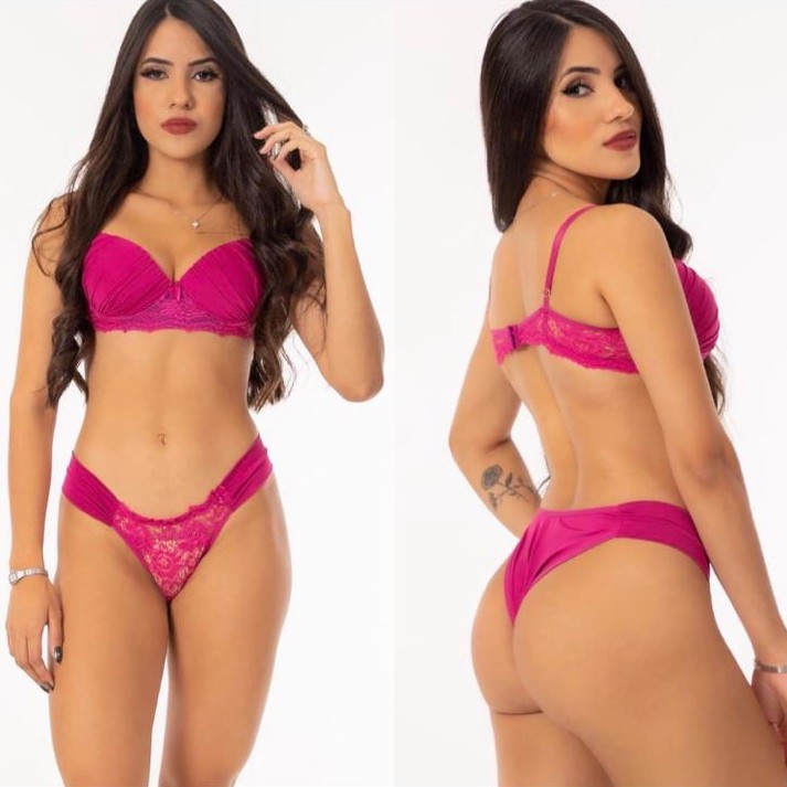 4 Conjuntos lingerie modelos variados calcinha e sutiã bojo