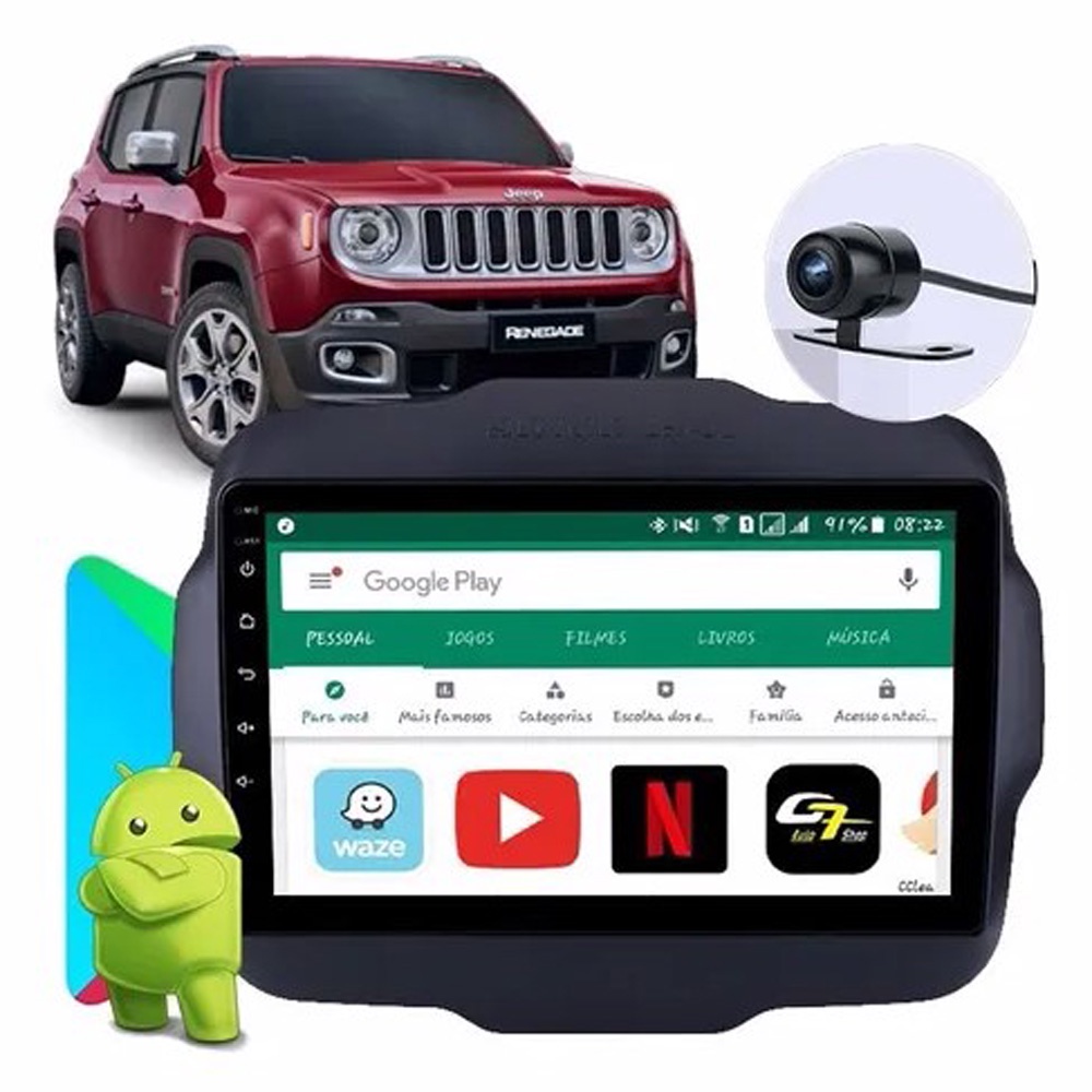 Multimídia Jeep Renegade PCD Tela de 9 Octa Core 2GB Android GPS