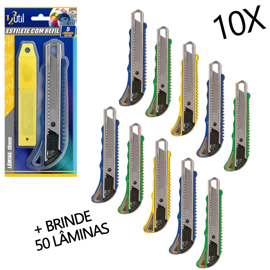 Kit 10 Estiletes Profissional Brinde 50 Lâminas 18mm Shopee Brasil