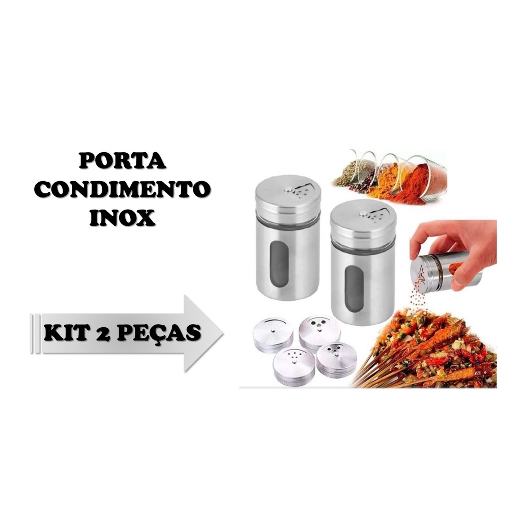 Kit C 2 Unidades Porta Temperos Saleiro Pimenteiro Aço Inox Pronta