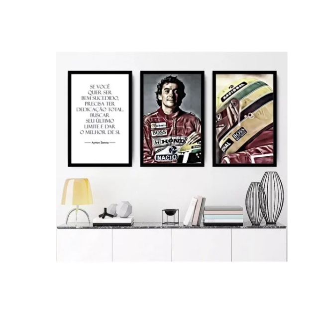 Quadro Decorativo Frases Ayrton Senna Formula Capacete Papel De Parede