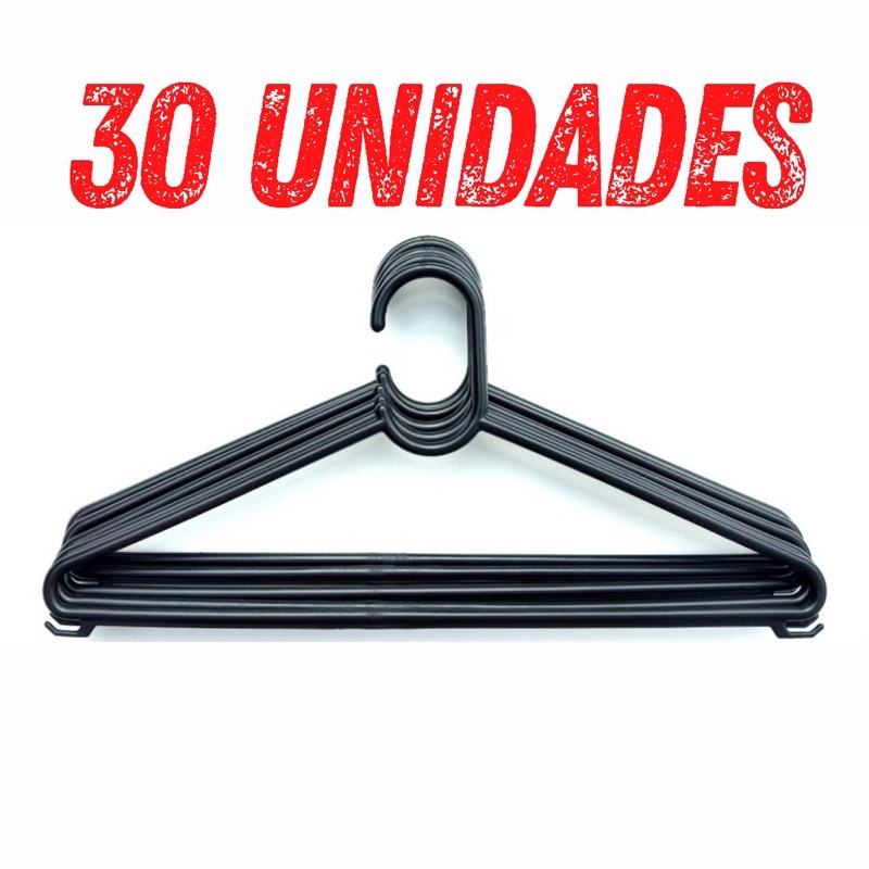 Cabide de Roupa Adulto Plástico Preto Kit 30 unidades Direto da