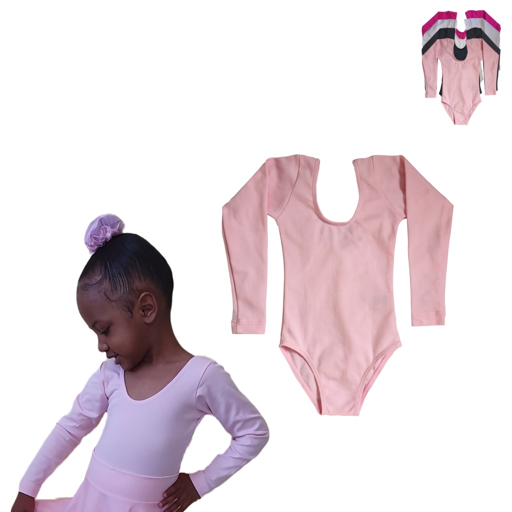 Collant Body Manga Longa Para Menina Bailarina Infantil Juvenil Da