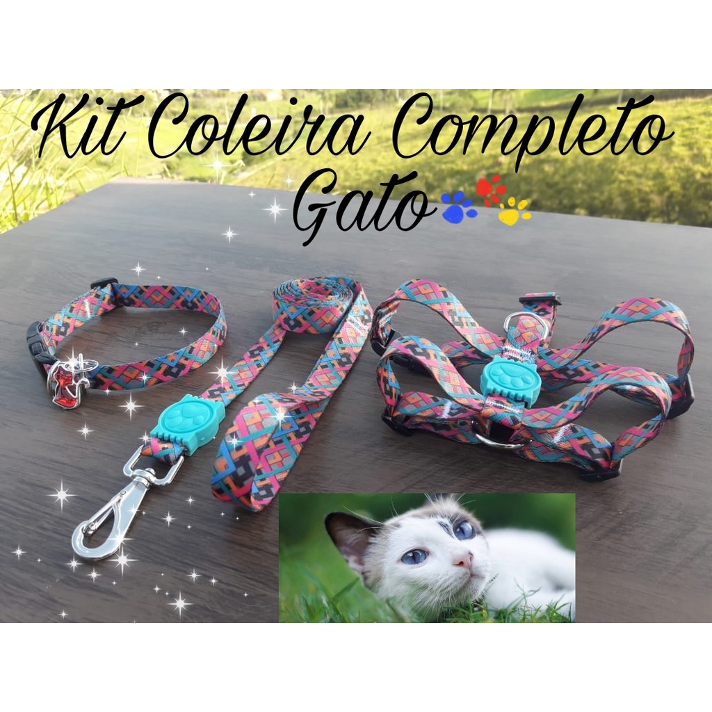 Kit Coleira Peitoral Completo Para Gatos Guia De M E Fita De