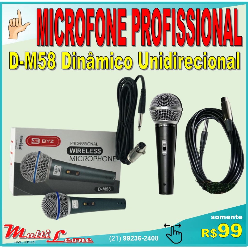 Microfone M 58 Dinâmico Cardióide e Unidirecional Preto Palestra