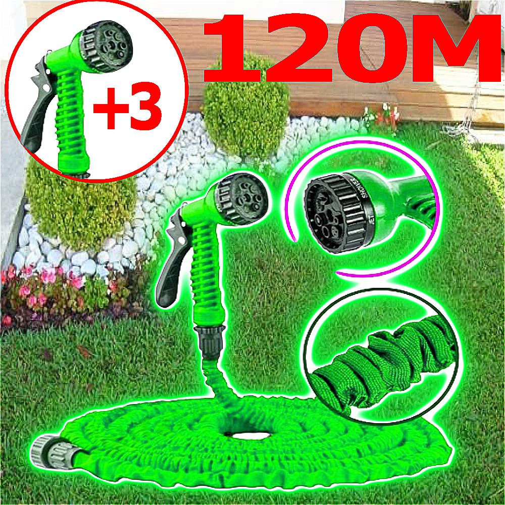 Mangueira mágica retrátil flexível 120 mts expansível 7 jatos jardim