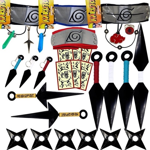 Kit Ninja Naruto Kunai Naruto Shuriken Bandana Folha Preta Renegada