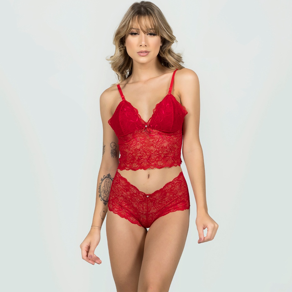 Conjunto Lingerie Baby Doll Em Renda Em Cores Sortidas Shopee Brasil
