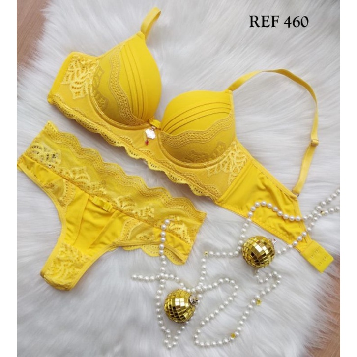 Conjunto De Lingerie Lingeiees Amarela Camaro Amarelo Lingerie
