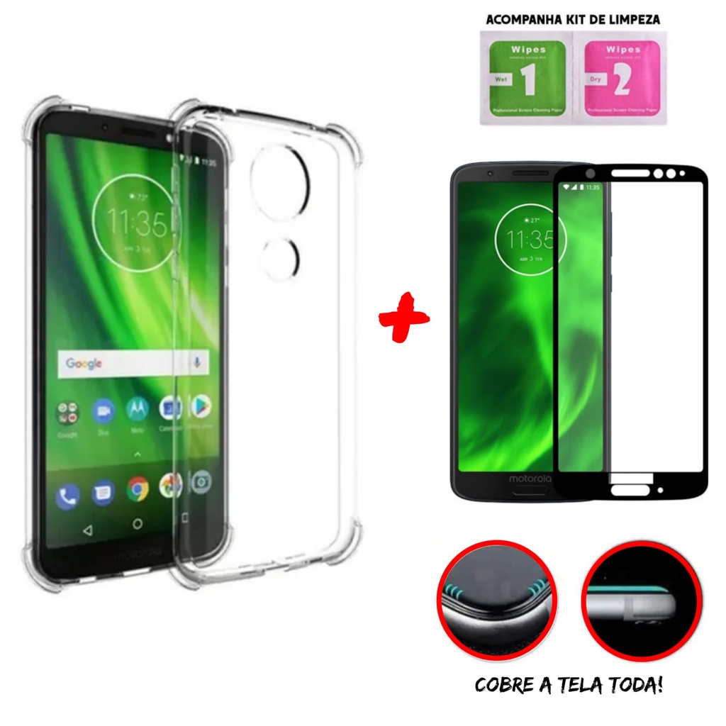 Kit Capinha Transparente Anti Impacto Para Moto E Pel Cula D De