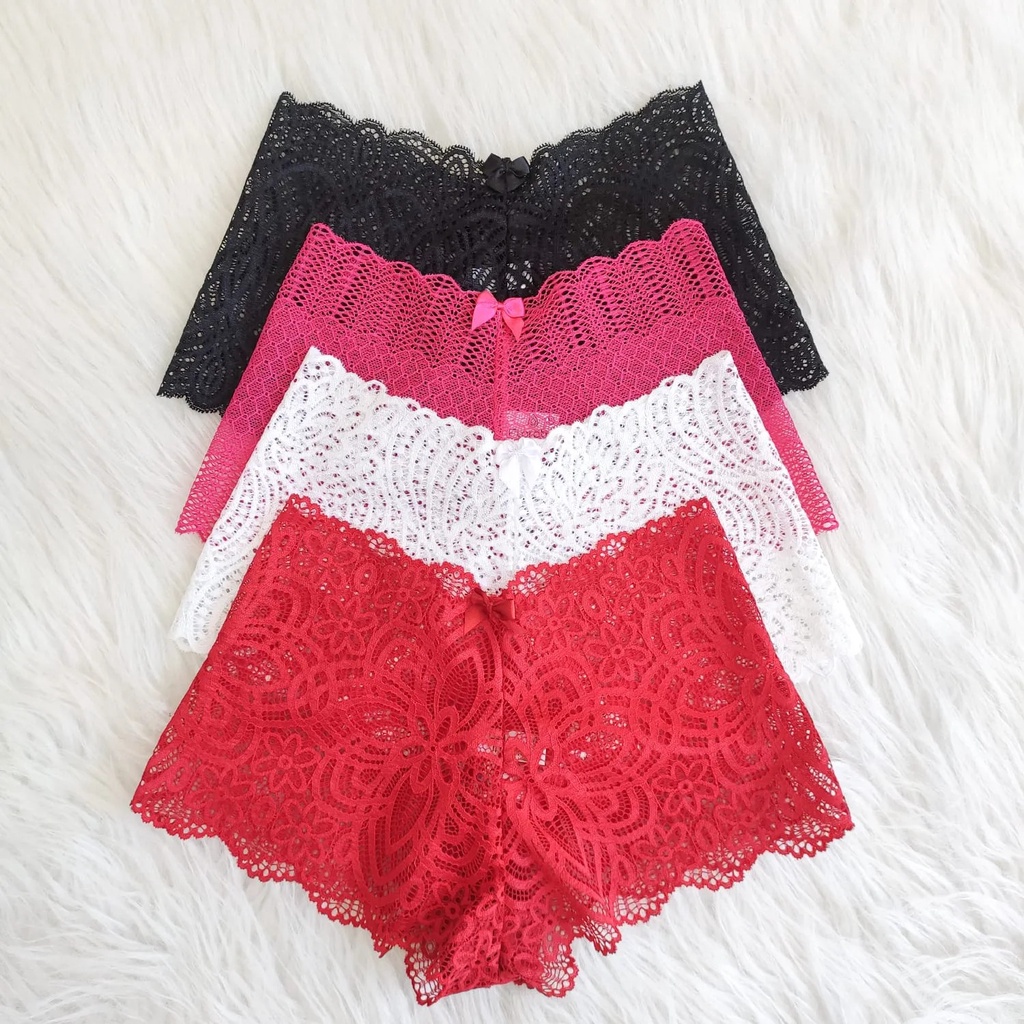 Kit 5 Caleçon Tanga Renda Shortinho Lingerie Calesson Calcinha Feminino