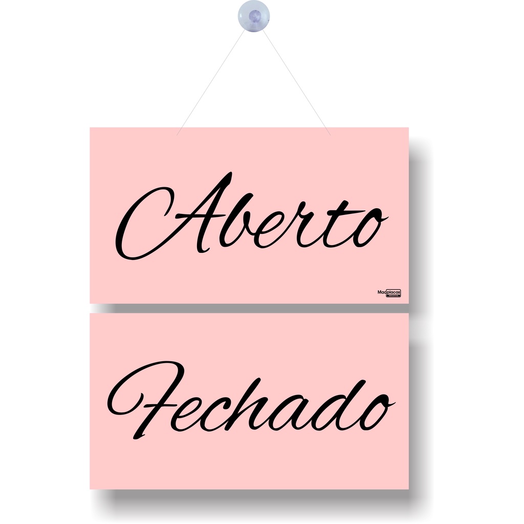 Placa Aberto fechado rosa bebe brush cursiva cordão e ventosa Shopee