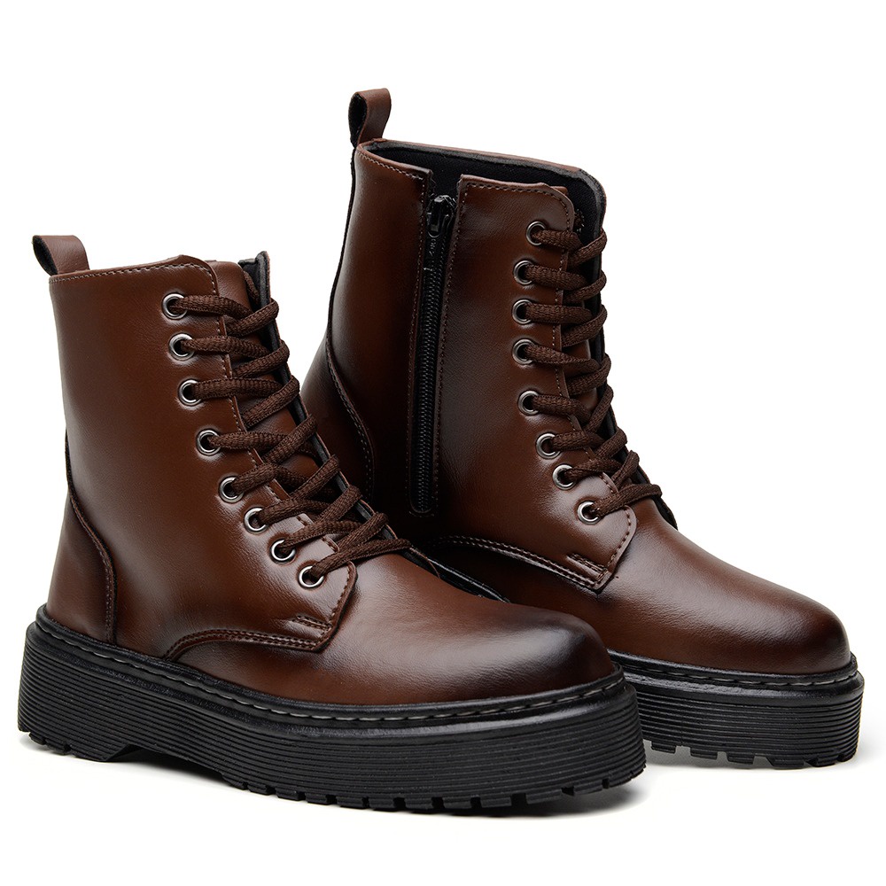 Bota Feminina Forrada Plataforma Rock Flatform Inverno Coturno