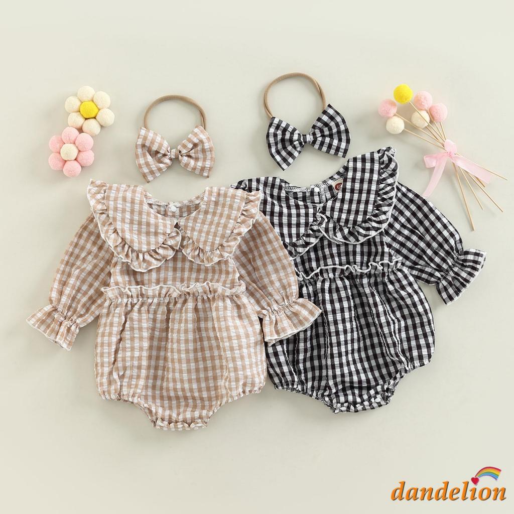 Dandelion Meses Baby Girl Fall Outfit Colarinho De Boneca Xadrez