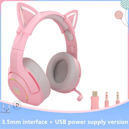 Onikuma K Headset Rosa Orelha De Gato Fofo Para Jogos Headset