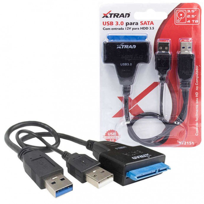 Cabo Adaptador Usb 3 0 Para Sata Hd 2 5 E 3 5 Xtrad Mod XT2151 Shopee