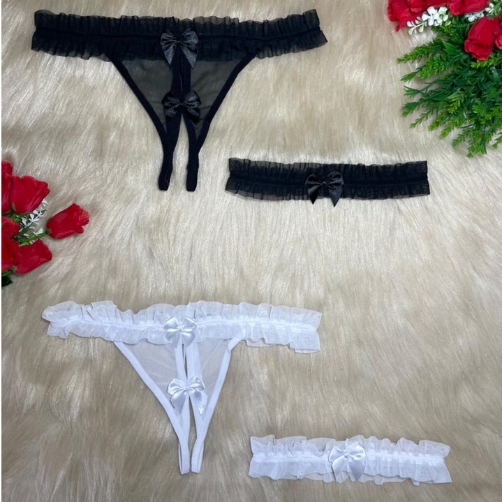 2 Calcinha Fio Apressadinha Transparente Aberta Perneira Lingerie