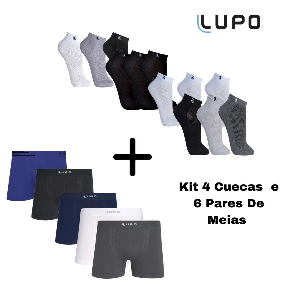 Kit 4 Cuecas Boxer Box Micro Fibra E 6 Pares De Meias Lupo Shopee Brasil