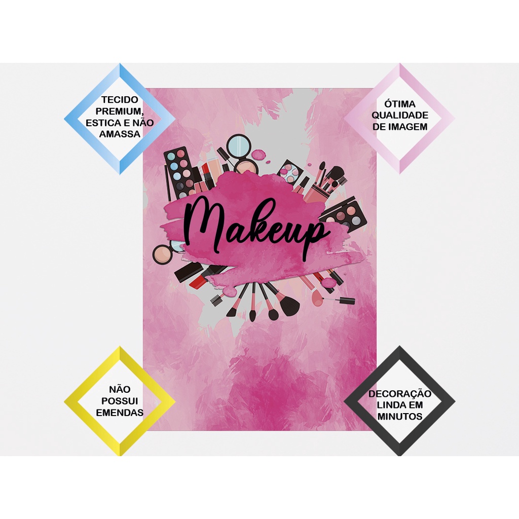 Painel De Festa 3d Vertical Maquiagem Makeup Aquarela Rosa 1 50 X 2