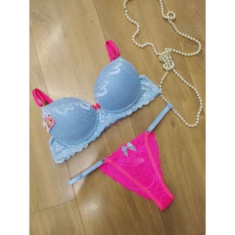 Conjunto lingerie sutiã Bojo e calcinha Neon Cabide moda