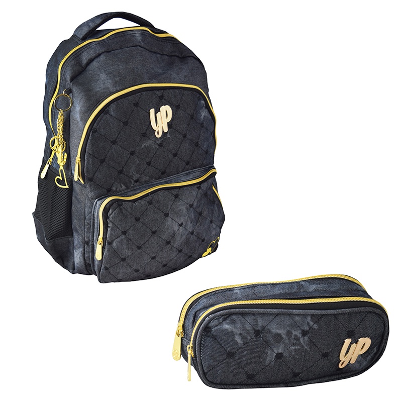 Kit Mochila Estojo Escolar Infantil Juvenil De Costas YP Jeans Grande