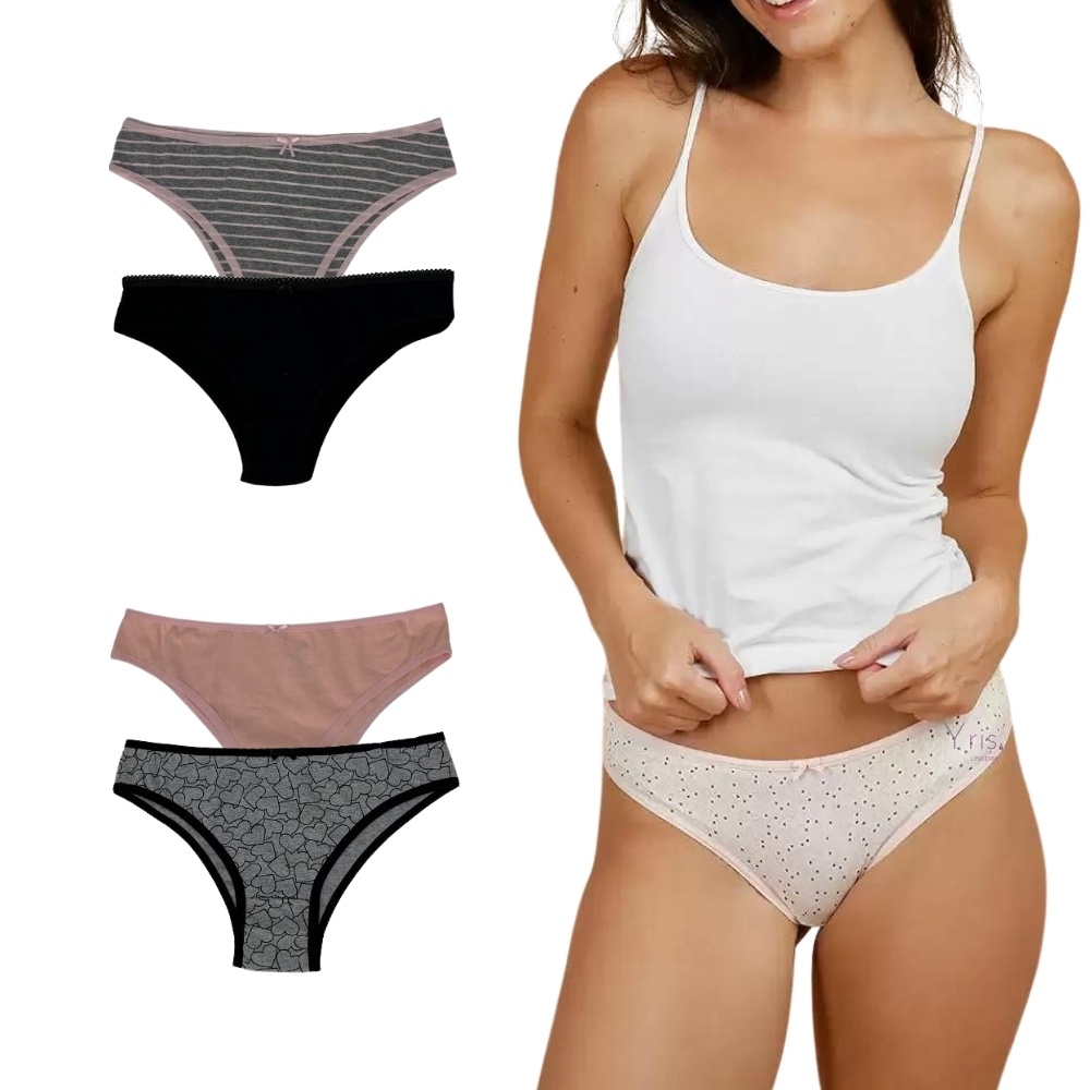 Kit Calcinhas Lingerie Modelo Em Tanga Estampada Adulto