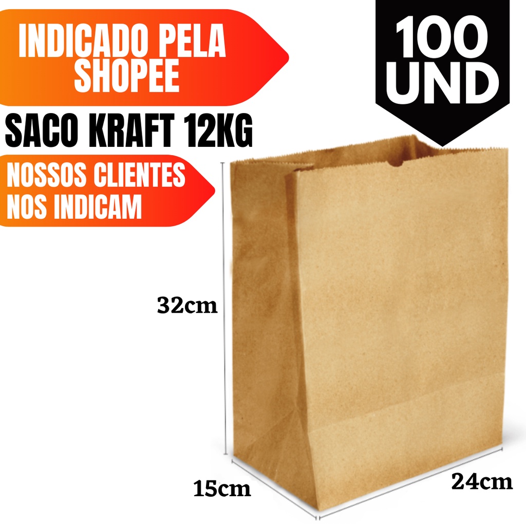 Saco Kraft Embalagem SOS De Papel Para Delivery 12KG 100 Unidades