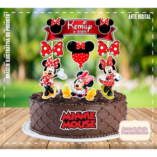 Topo De Bolo Topper De Bolo Personalizado Minnie Vermelha Shopee Brasil