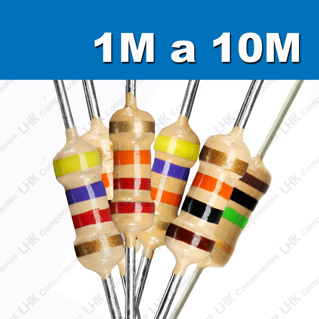 Resistor 1 4W CR25 5 Filme de Carbono Valores Ôhmicos de 1M a 10M