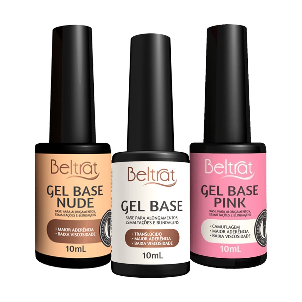 Kit 3 Gel Base Nude Pink Gel Base Tradicional Transparente