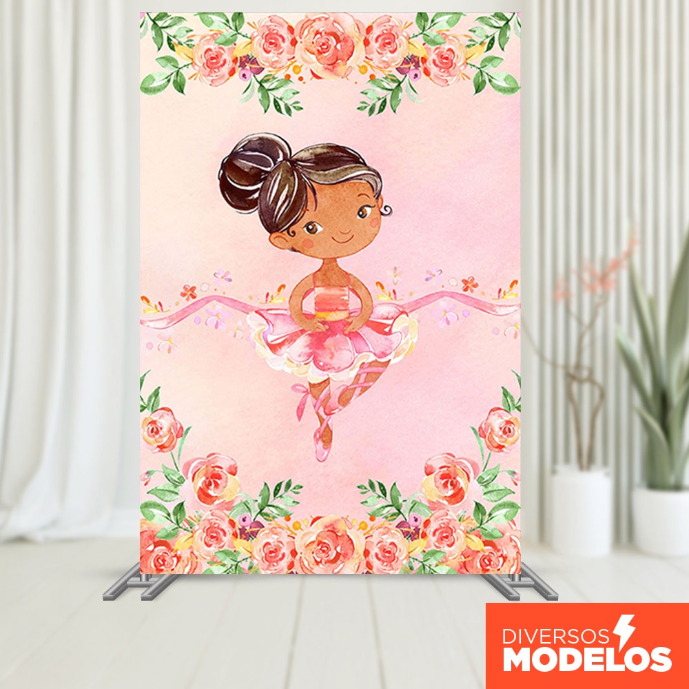 Painel Festa Retangular Bailarina Vertical Sublimado Tecido 1 50x2 20