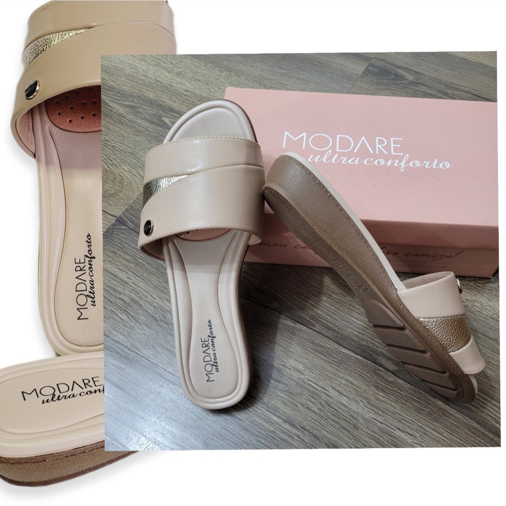 Chinelo Feminino Original Modare Conforto Ultraconforto Nude Dourado