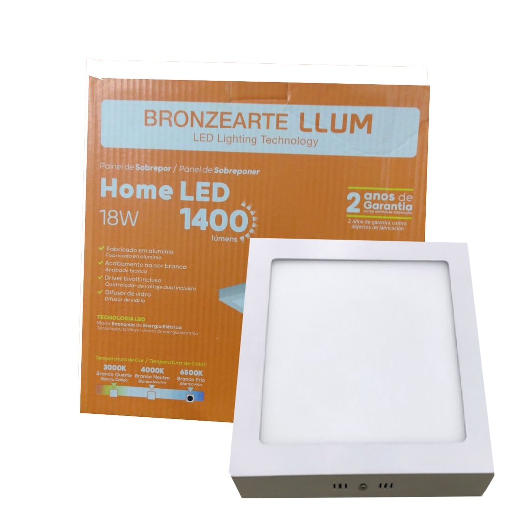 Luminária HOME LED Sobrepor Quadrado18w 1400 lúmens 6500k Bivolt