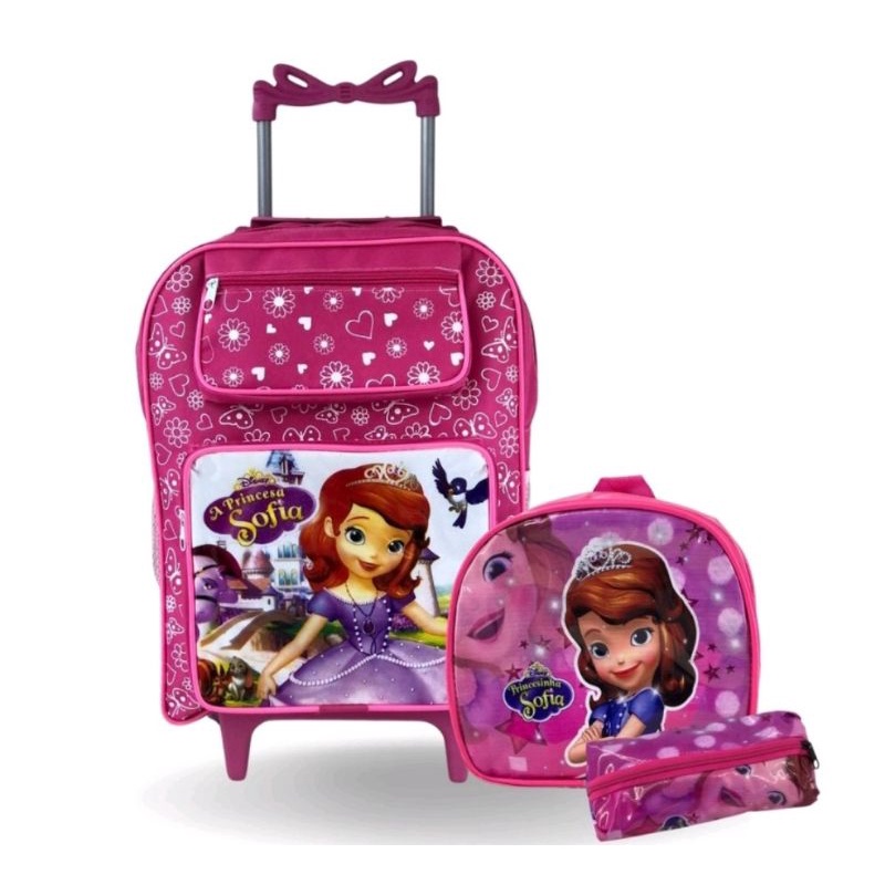 Kit Mochila De Rodinhas Escolar Infantil Da Princesa Sofia Shopee Brasil