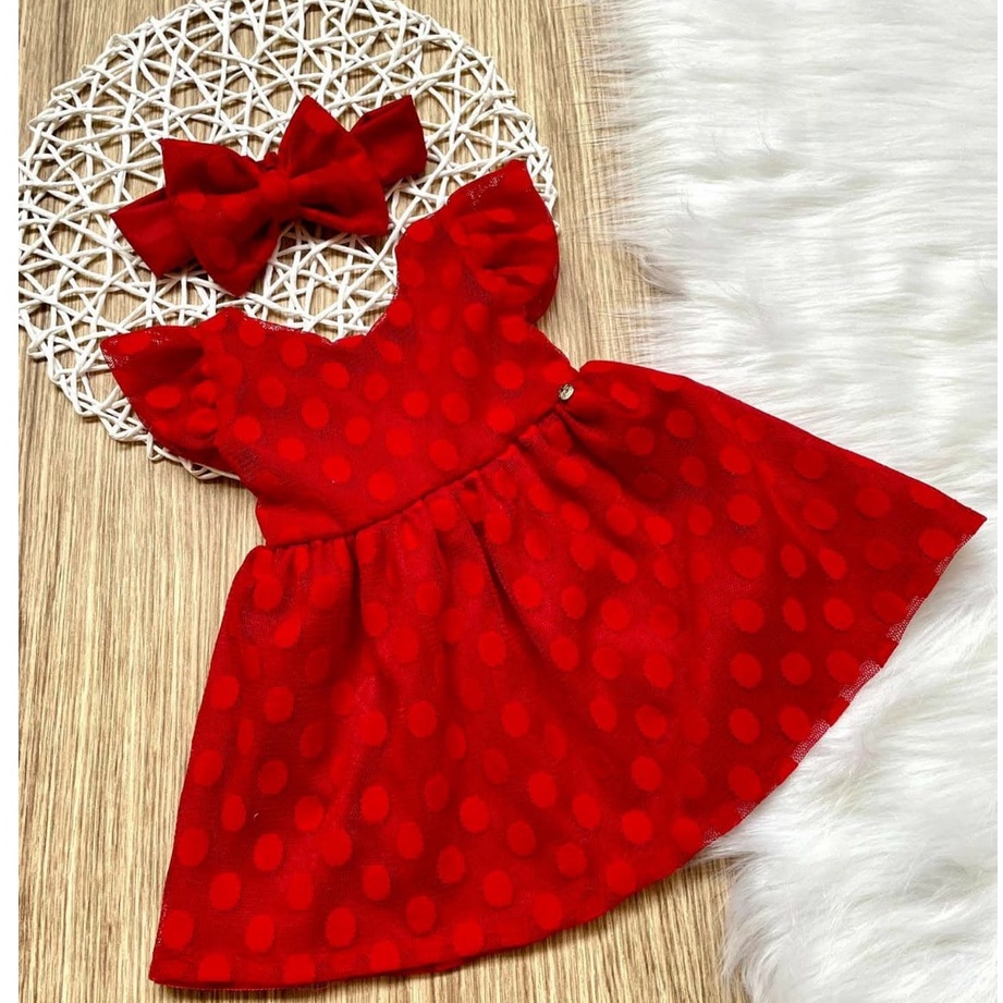 Vestido De Natal Infantil Vermelho Bolinhas Festa Shopee Brasil