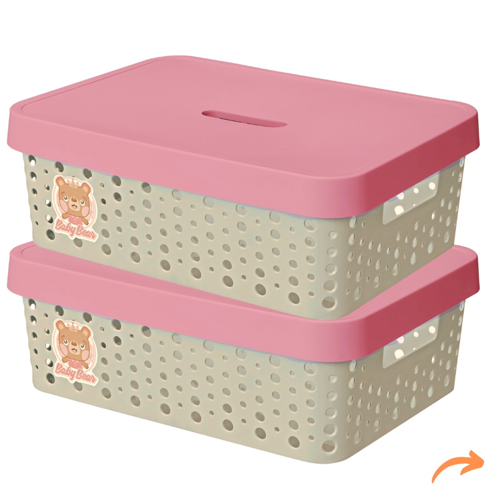 Kit Cestos Organizadores De Brinquedos Infantil Menina Tampa Rosa