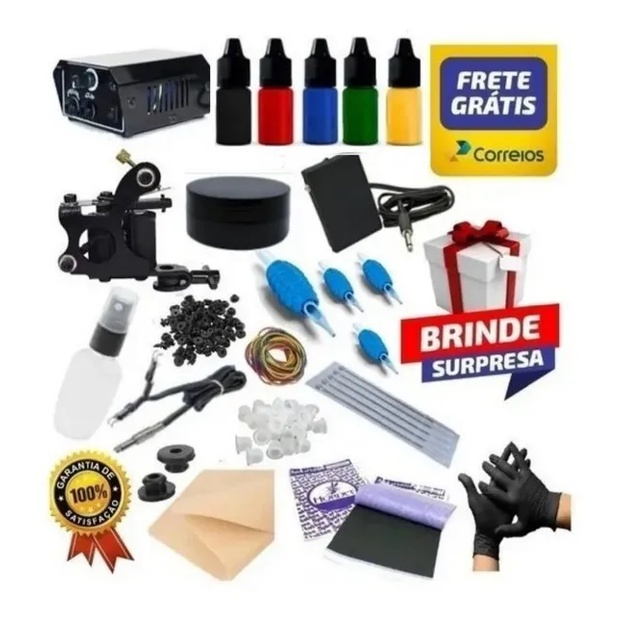 Kit De Tatuagem Tattoo Maquina Bobina Ou Rotativa Completo Profissional