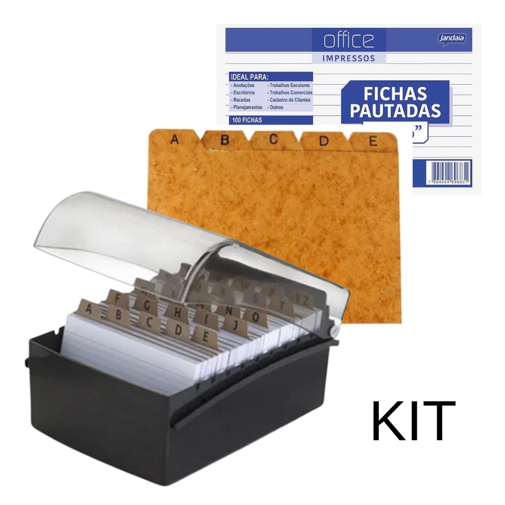 Fichário De Mesa Acrílico 4x6 Organizador Fichas Waleu Kit fichas