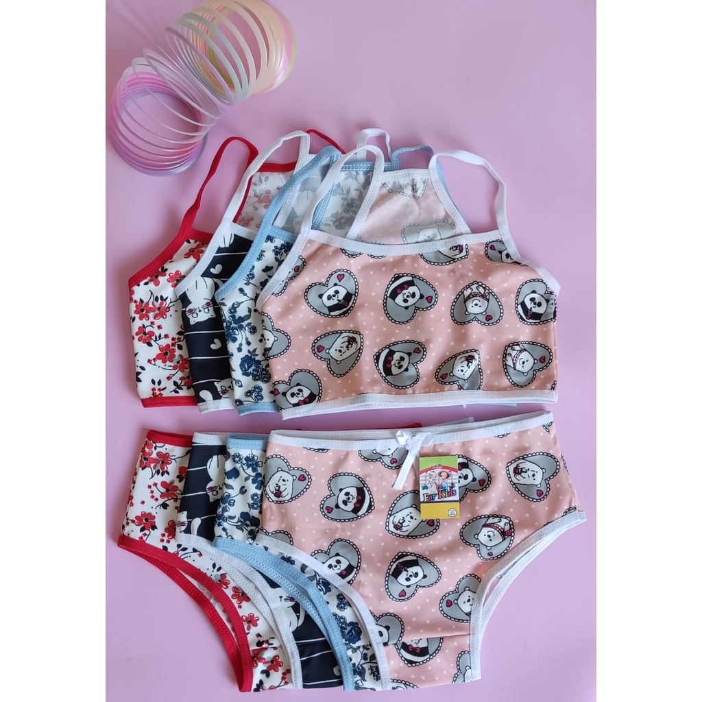 Kit Conjunto Lingerie Infantil Nadador Sem Bojo E Calcinha Shopee